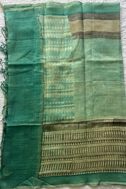 Chanderi Cotton Dress Material Sea Green Colored Complemented with a Borderless. - Sampradaya Designer Studio