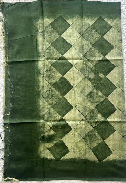 Chanderi Cotton Dress Material Dark Green Colored Complemented with a Borderless. - Sampradaya Designer Studio