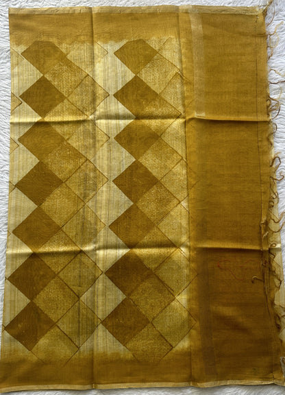 Chanderi Cotton Dress Material Dark Yellow Colored Complemented with a Borderless. - Sampradaya Designer Studio
