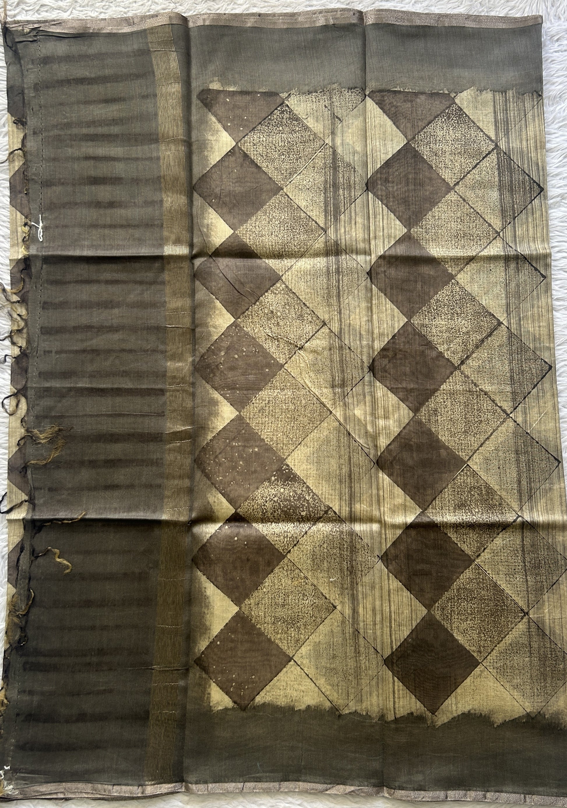 Chanderi Cotton Dress Material Cream Colored Complemented with a Borderless. - Sampradaya Designer Studio