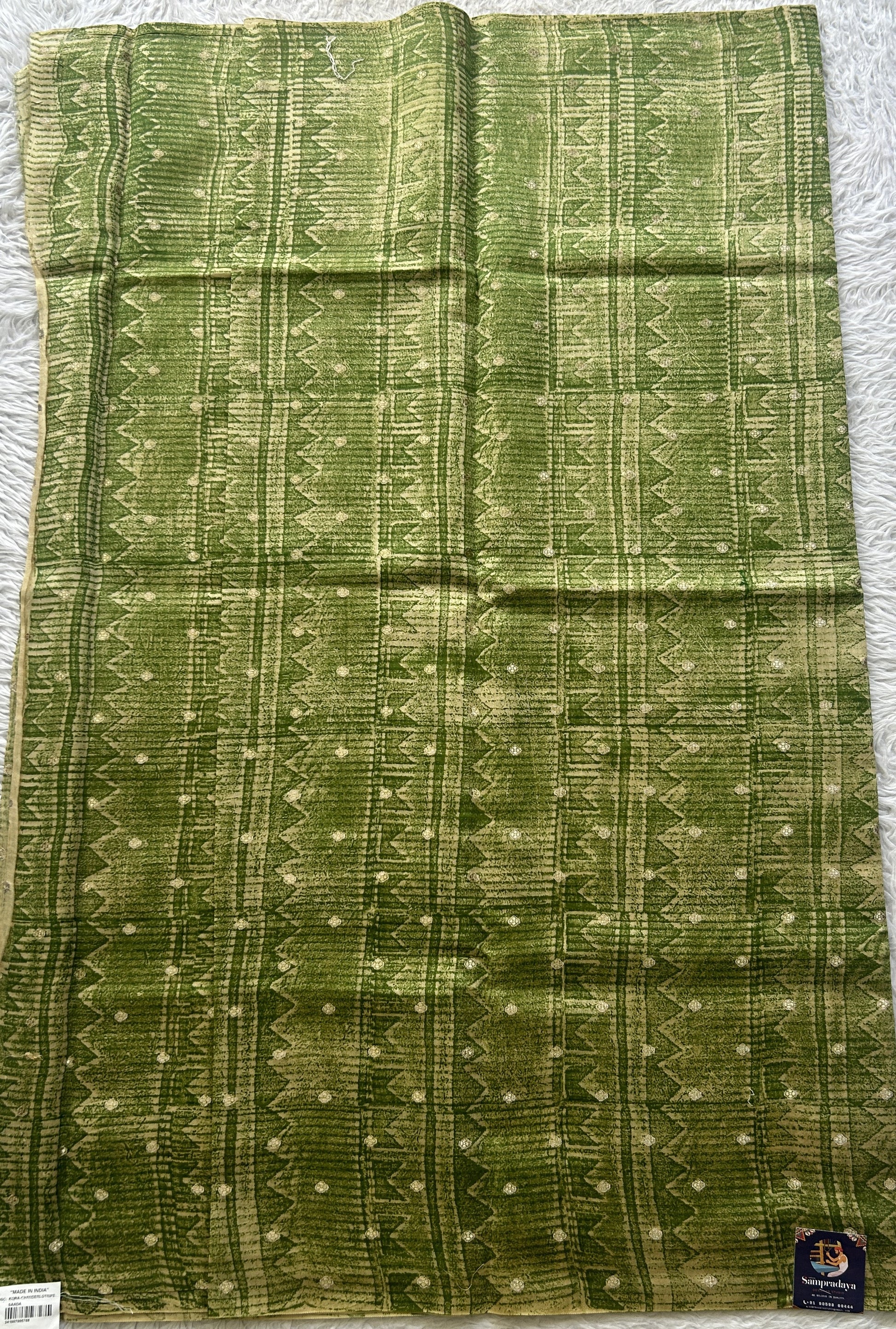 Chanderi Cotton Dress Material Green Colored Complemented with a Borderless. - Sampradaya Designer Studio