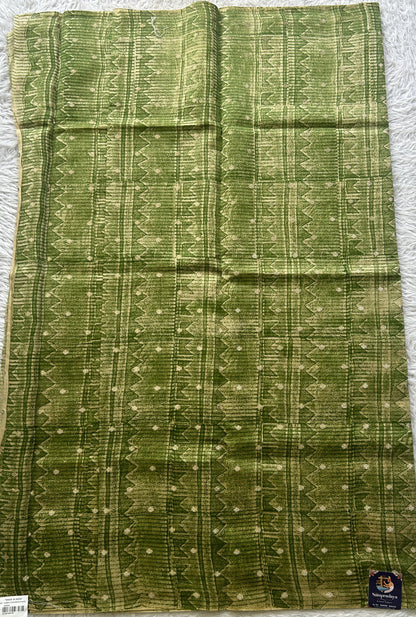 Chanderi Cotton Dress Material Green Colored Complemented with a Borderless. - Sampradaya Designer Studio