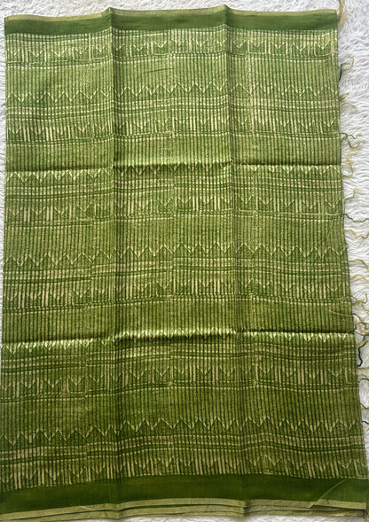 Chanderi Cotton Dress Material Green Colored Complemented with a Borderless. - Sampradaya Designer Studio