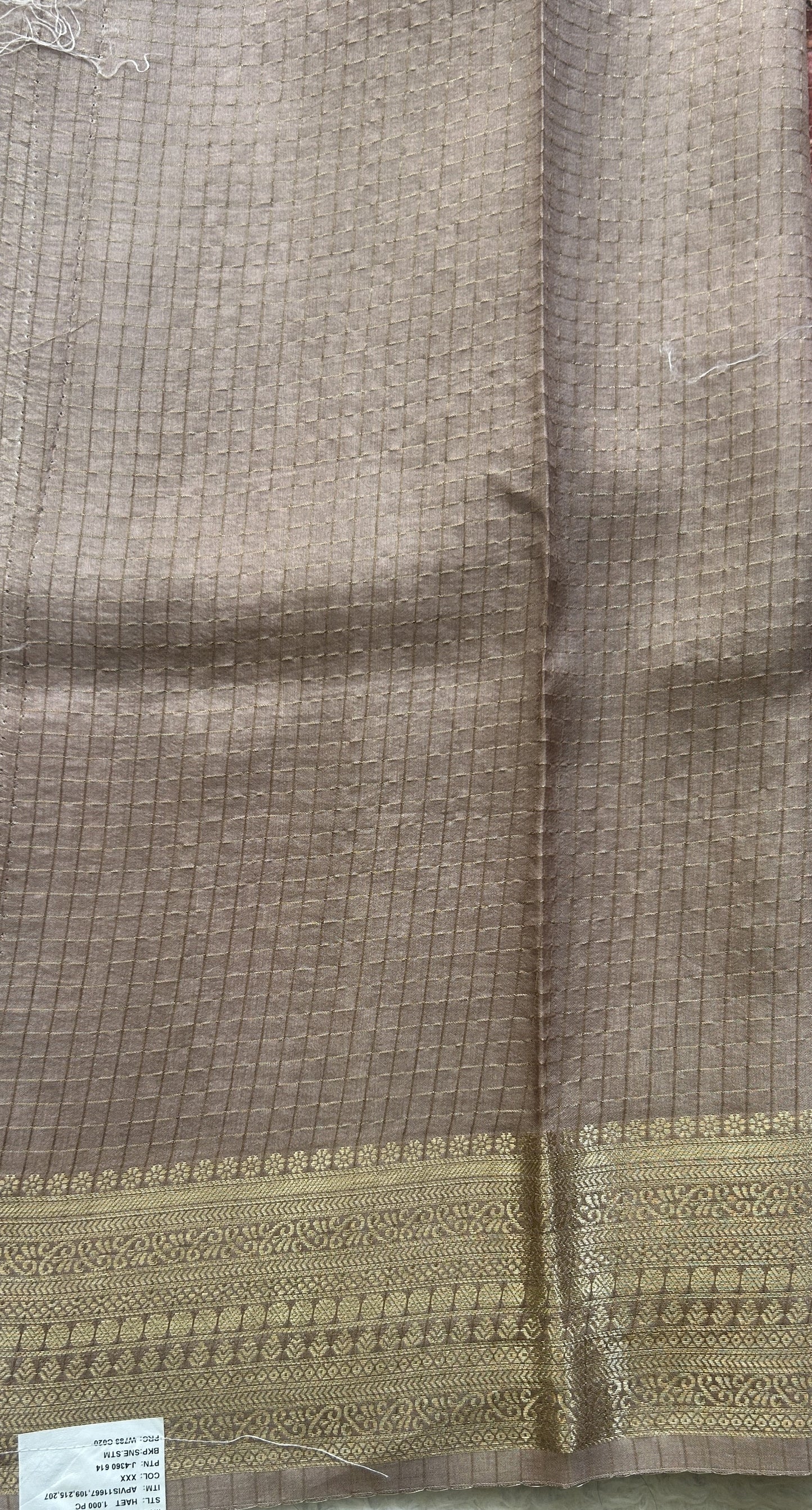 Dola Crepe Saree Light Brown Colored Elegantly Paired with a Zari Border. - Sampradaya Designer Studio