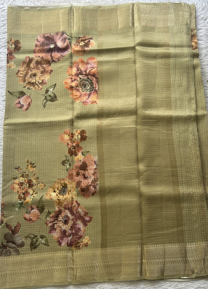 Dola Crepe Saree Pear Colored Elegantly Paired with a Zari Border. - Sampradaya Designer Studio