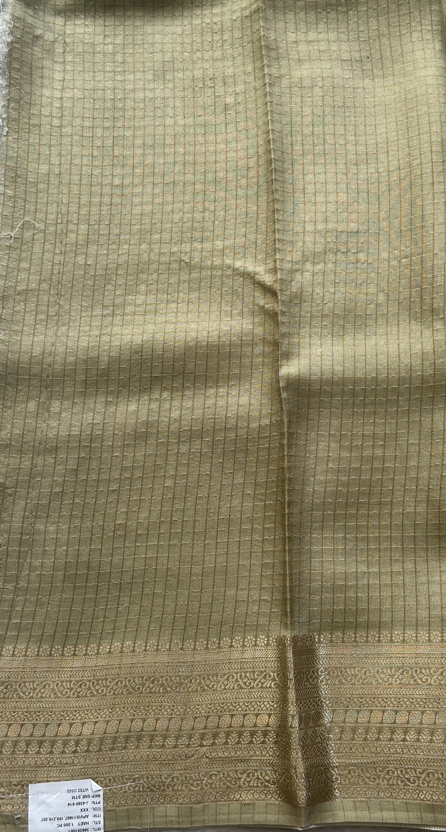Dola Crepe Saree Pear Colored Elegantly Paired with a Zari Border. - Sampradaya Designer Studio