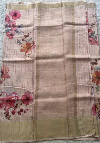 Dola Crepe Saree Light Pink Colored Elegantly Paired with a Zari Border. - Sampradaya Designer Studio