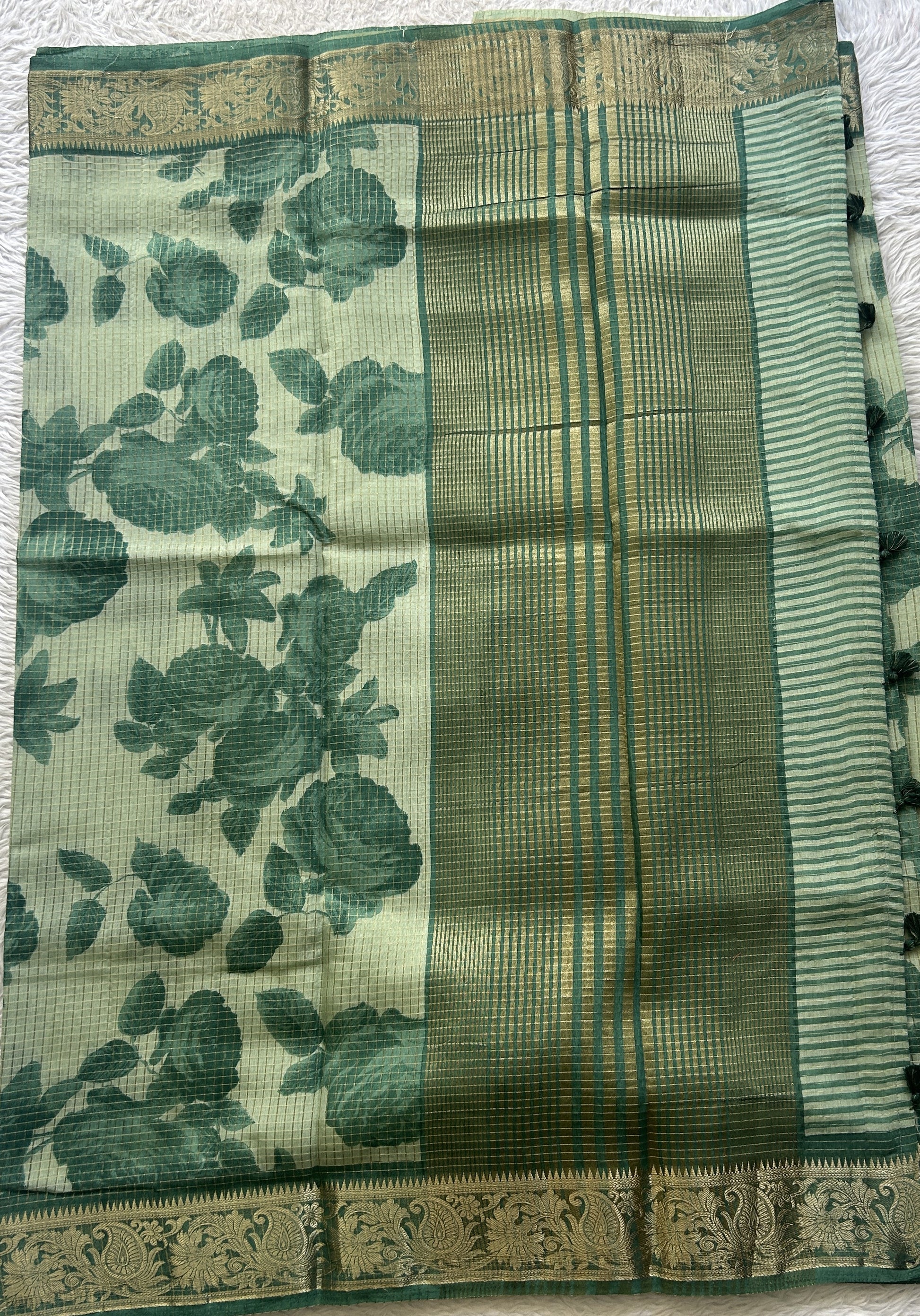 Dola Crepe Saree Sea Green Colored Elegantly Paired with a Zari Border. - Sampradaya Designer Studio