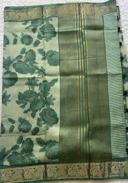 Dola Crepe Saree Sea Green Colored Elegantly Paired with a Zari Border. - Sampradaya Designer Studio