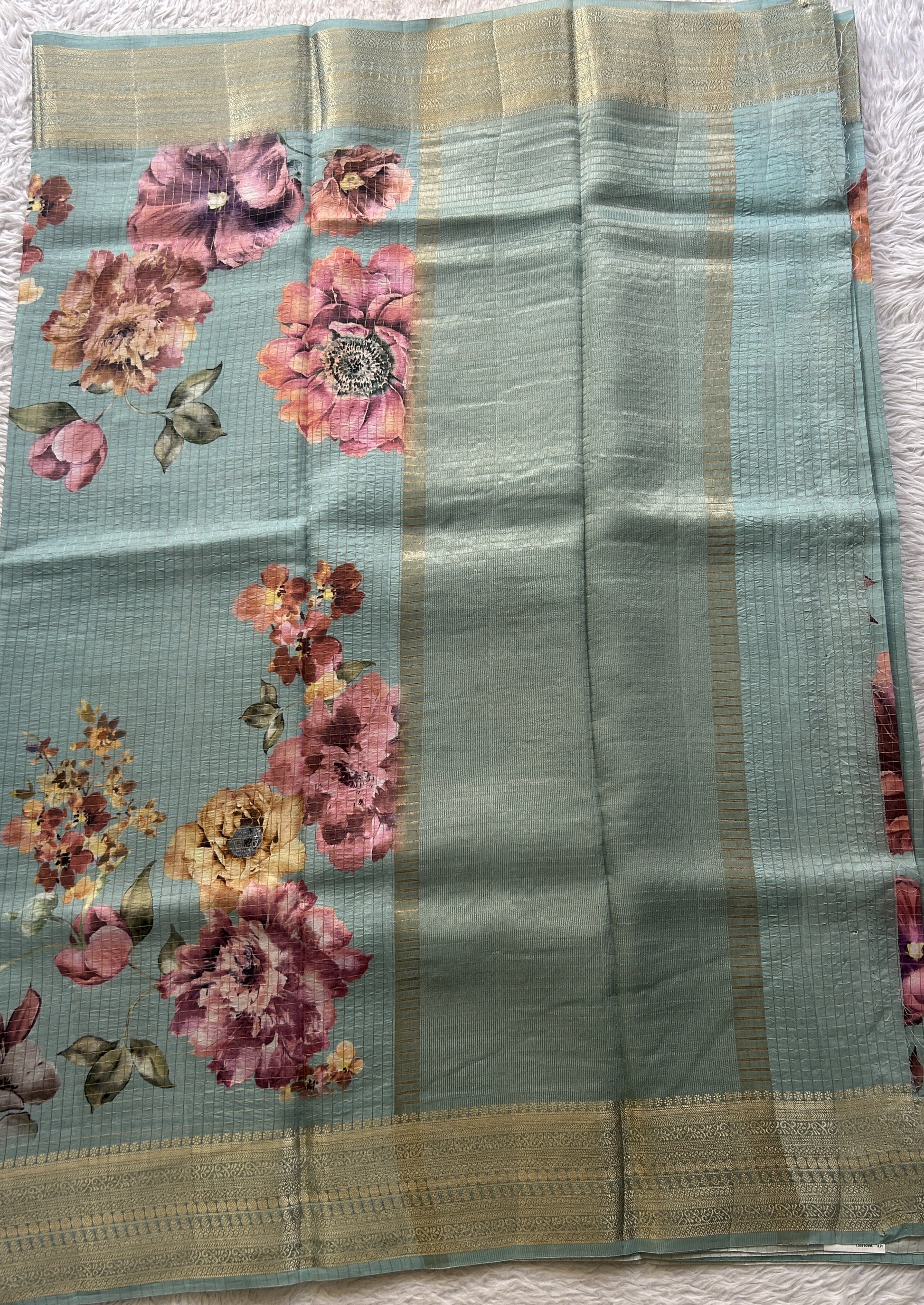 Dola Crepe Saree Aqua Blue Colored Elegantly Paired with a Zari Border. - Sampradaya Designer Studio