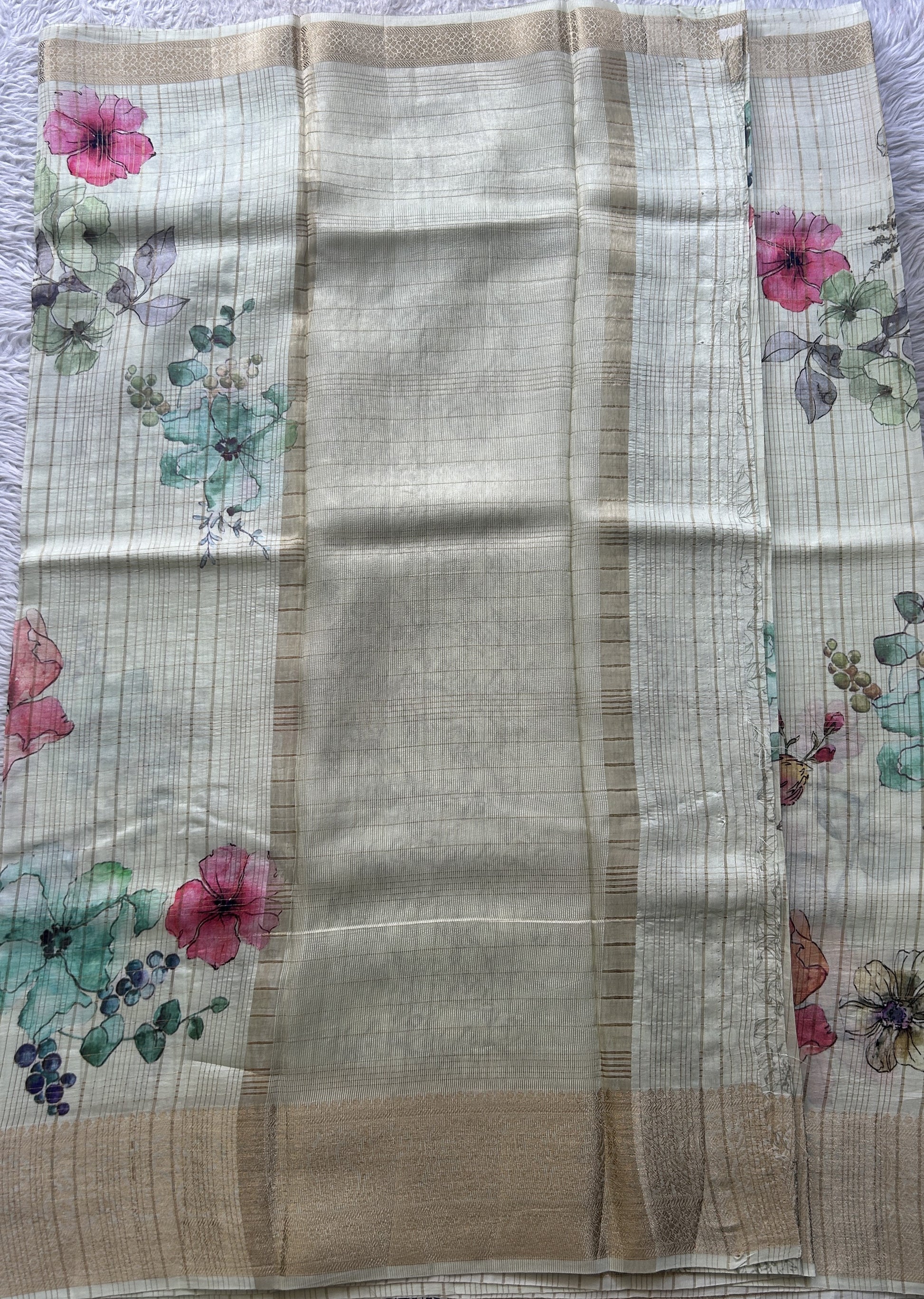 Dola Crepe Saree Very Light Green Colored Complemented with a Zari Border. - Sampradaya Designer Studio