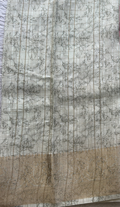 Dola Crepe Saree Very Light Green Colored Complemented with a Zari Border. - Sampradaya Designer Studio