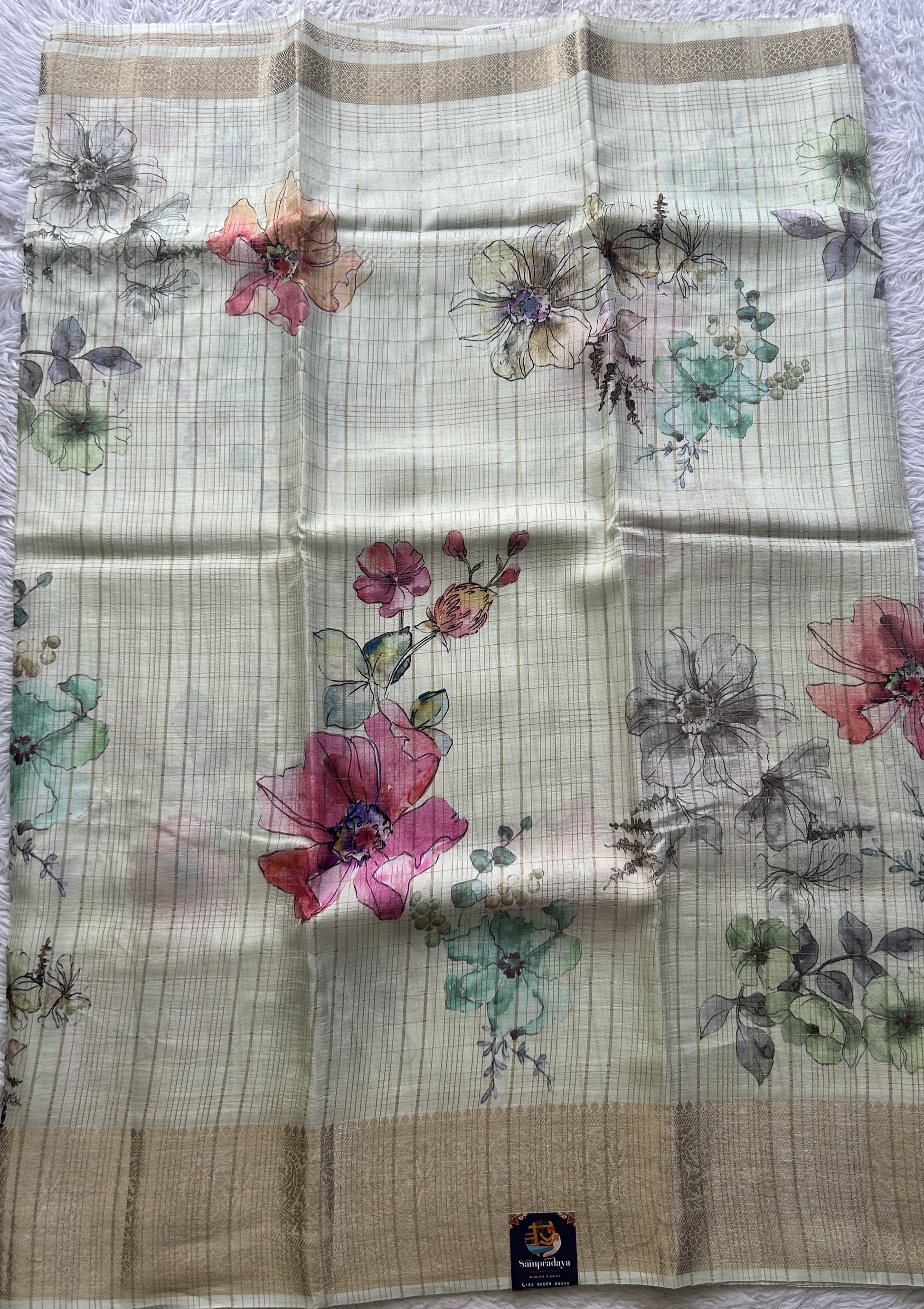 Dola Crepe Saree Very Light Green Colored Complemented with a Zari Border. - Sampradaya Designer Studio