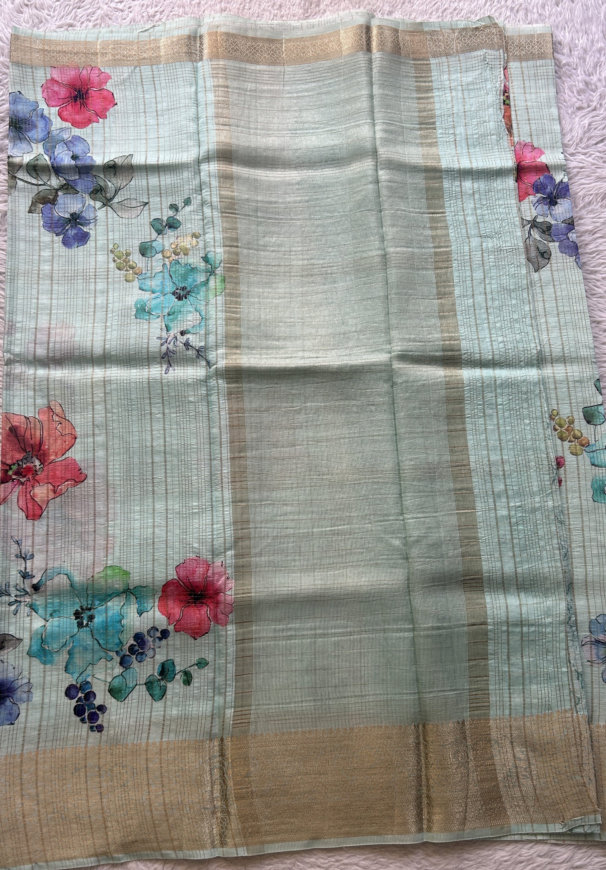 Dola Crepe Saree Light Sky Blue Colored Complemented with a Zari Border. - Sampradaya Designer Studio