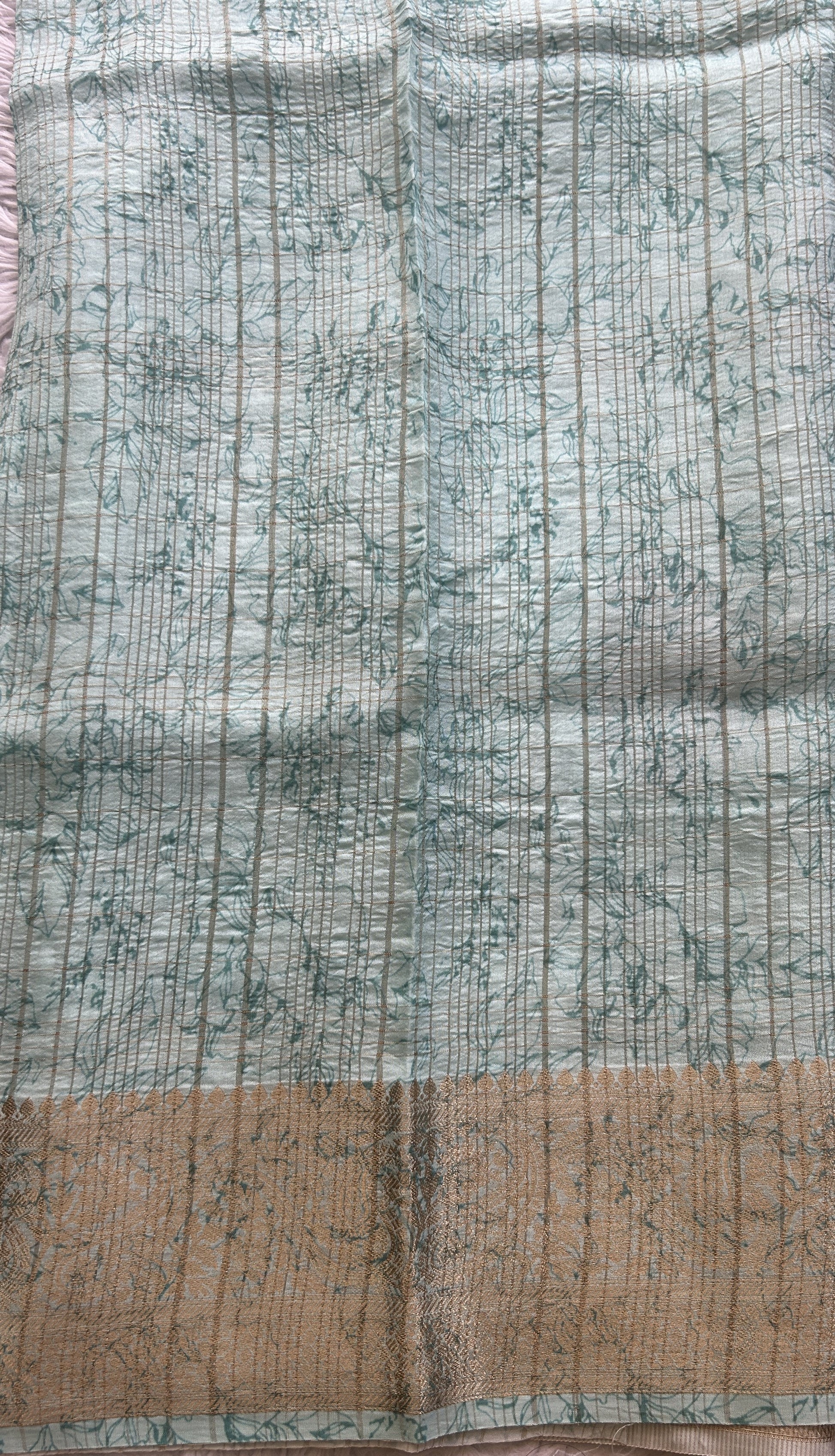 Dola Crepe Saree Light Sky Blue Colored Complemented with a Zari Border. - Sampradaya Designer Studio