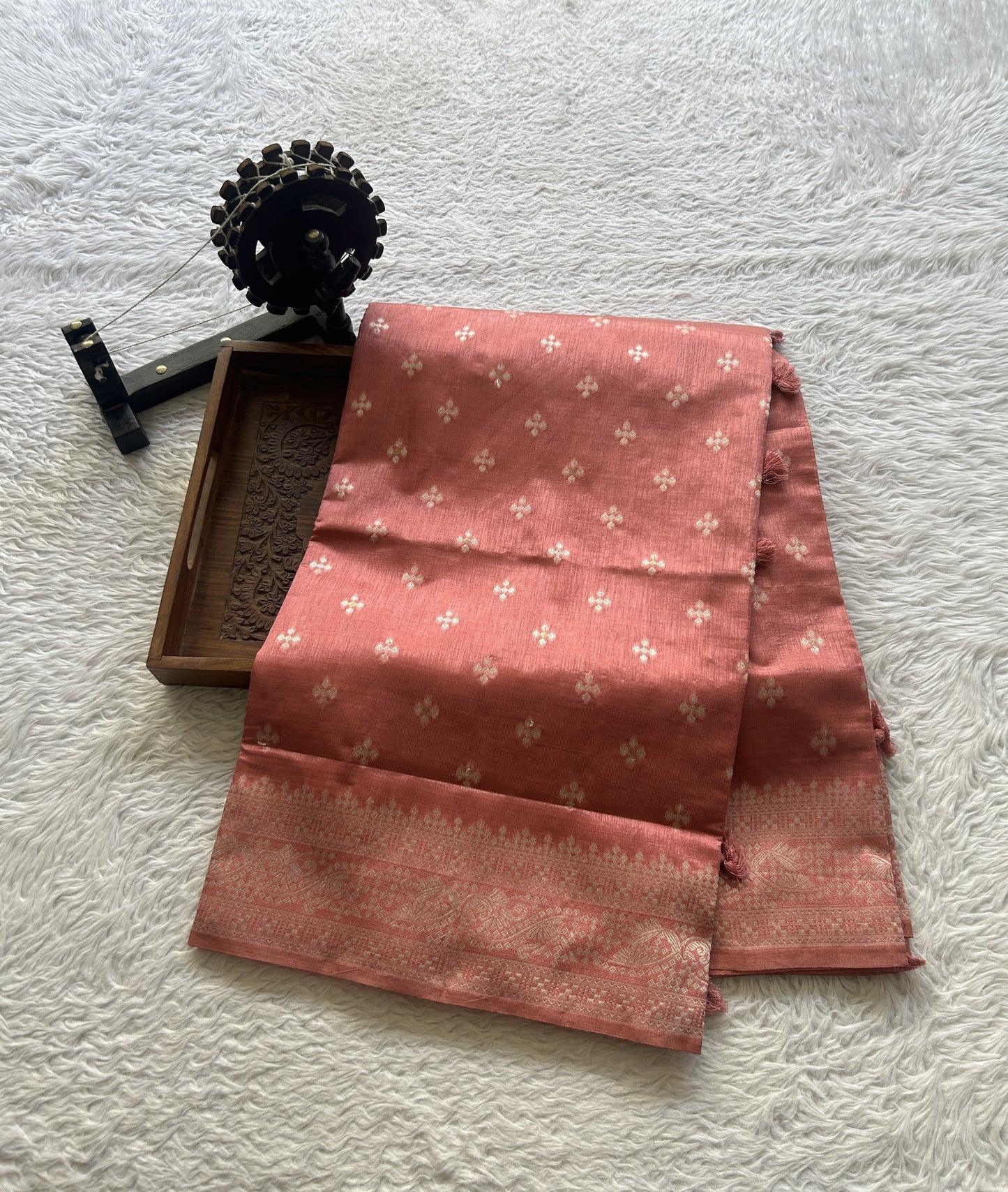 Semi Raw Silk Saree Rose Pink Colored Elegantly Paired with a Zari Border. - Sampradaya Designer Studio