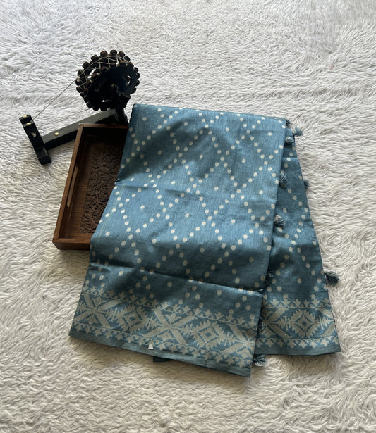 Semi Raw Silk Saree Sky Blue Colored Elegantly Paired with a Zari Border. - Sampradaya Designer Studio