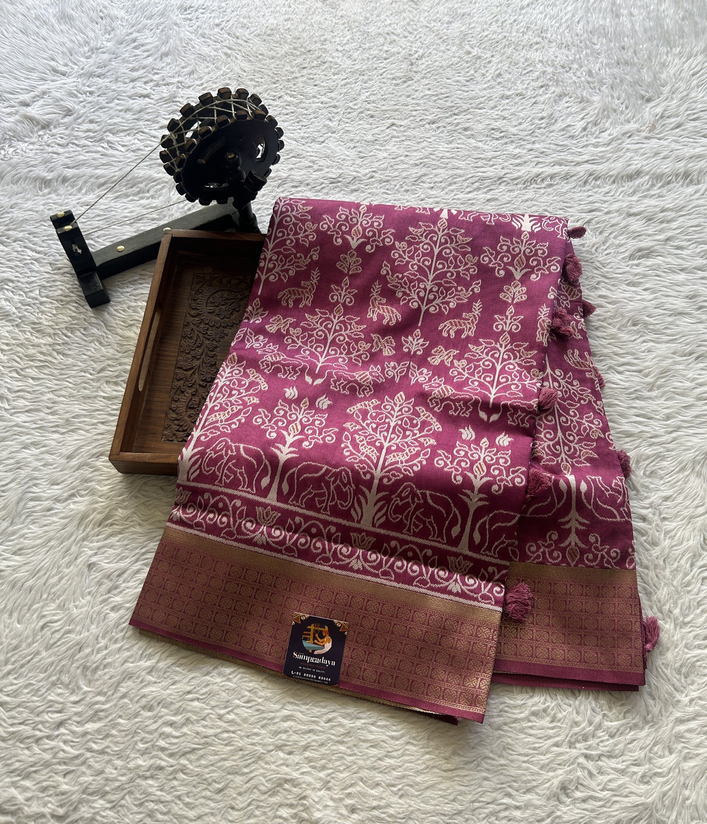 Semi Raw Silk Allover Saree Pink Colored Elegantly Paired with a Zari Border. - Sampradaya Designer Studio