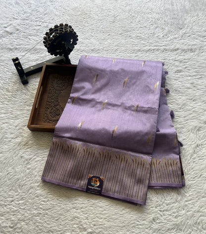 Semi Raw Silk Saree Lilac Colored Elegantly Paired with a Zari Border. - Sampradaya Designer Studio
