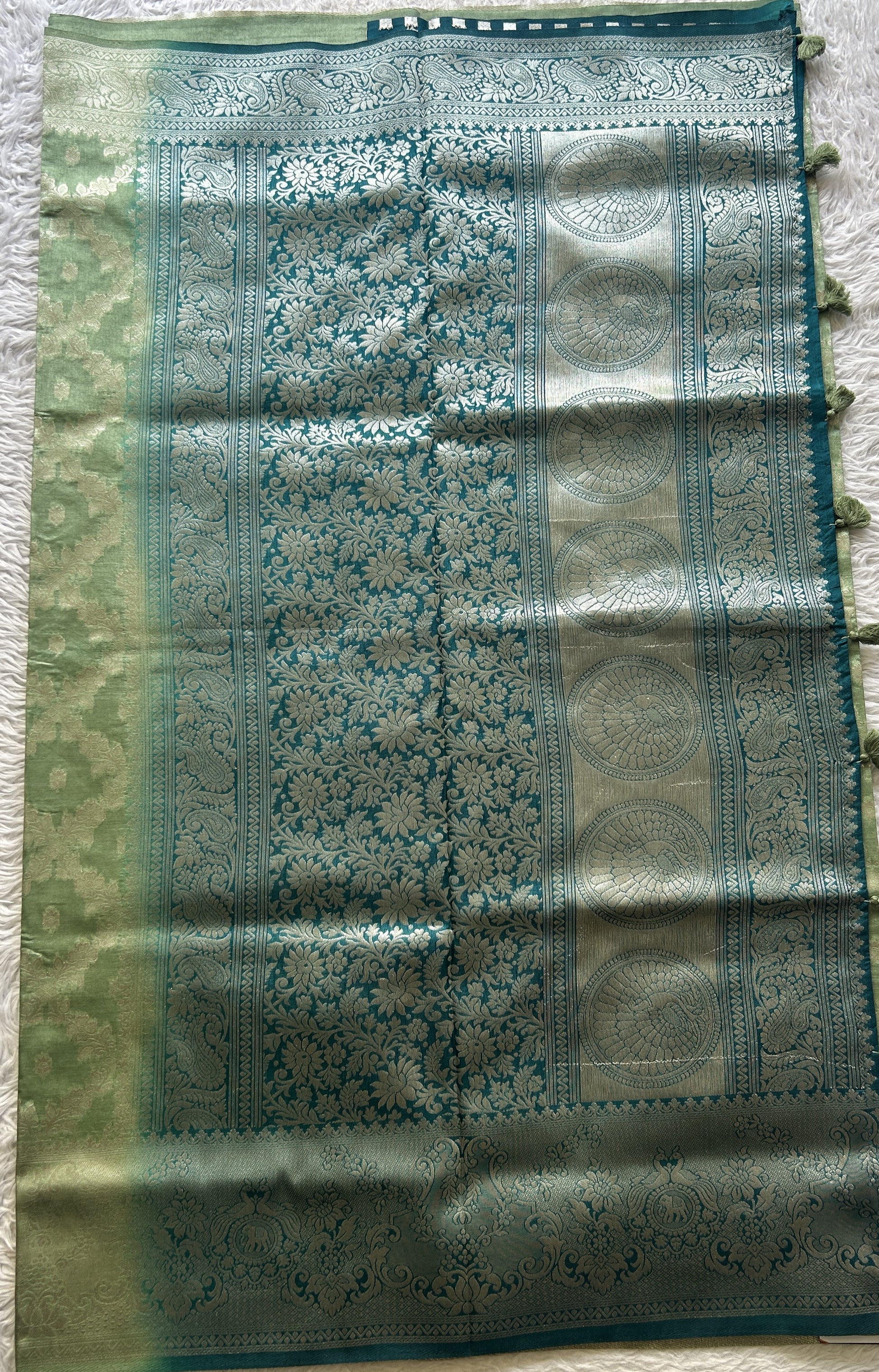 Semi Raw Silk Allover Saree Mint Green Colored Elegantly Paired with a Zari Border. - Sampradaya Designer Studio