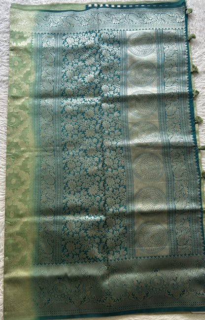 Semi Raw Silk Allover Saree Mint Green Colored Elegantly Paired with a Zari Border. - Sampradaya Designer Studio