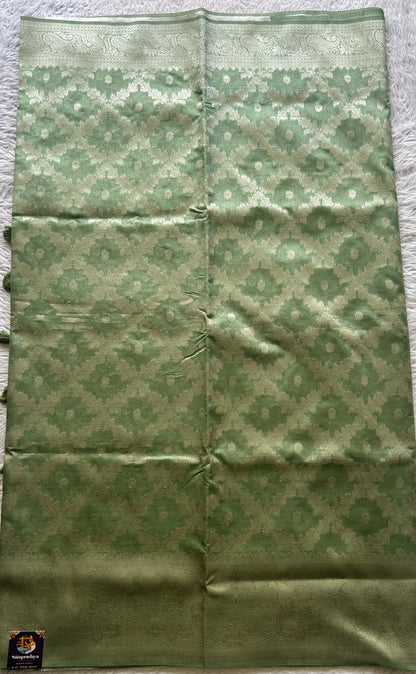 Semi Raw Silk Allover Saree Mint Green Colored Elegantly Paired with a Zari Border. - Sampradaya Designer Studio