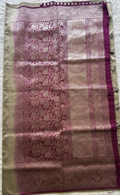 Semi Raw Silk Allover Saree Khaki Colored Elegantly Paired with a Zari Border. - Sampradaya Designer Studio