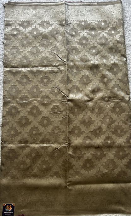 Semi Raw Silk Allover Saree Khaki Colored Elegantly Paired with a Zari Border. - Sampradaya Designer Studio