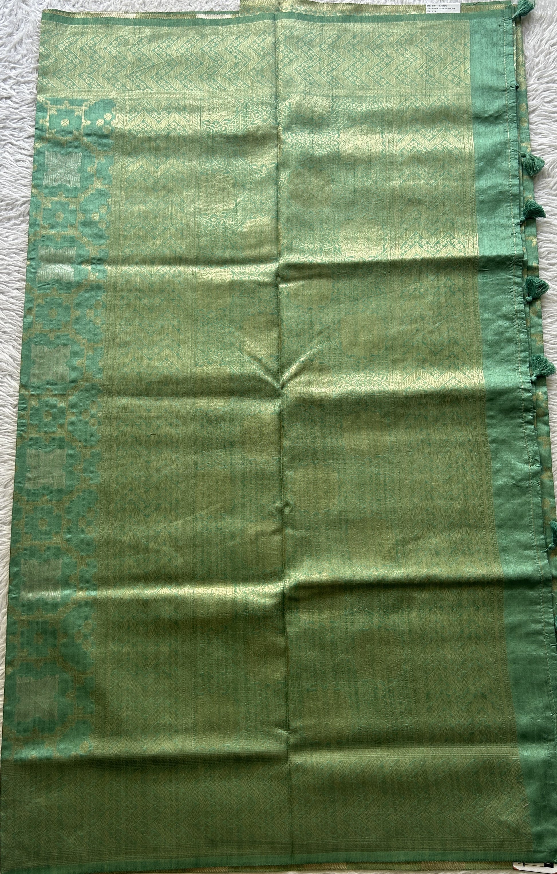 Semi Raw Silk Allover Saree Light Green Colored Elegantly Paired with a Zari Border. - Sampradaya Designer Studio