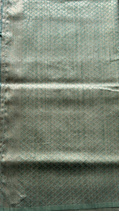 Semi Raw Silk Allover Saree Light Green Colored Elegantly Paired with a Zari Border. - Sampradaya Designer Studio