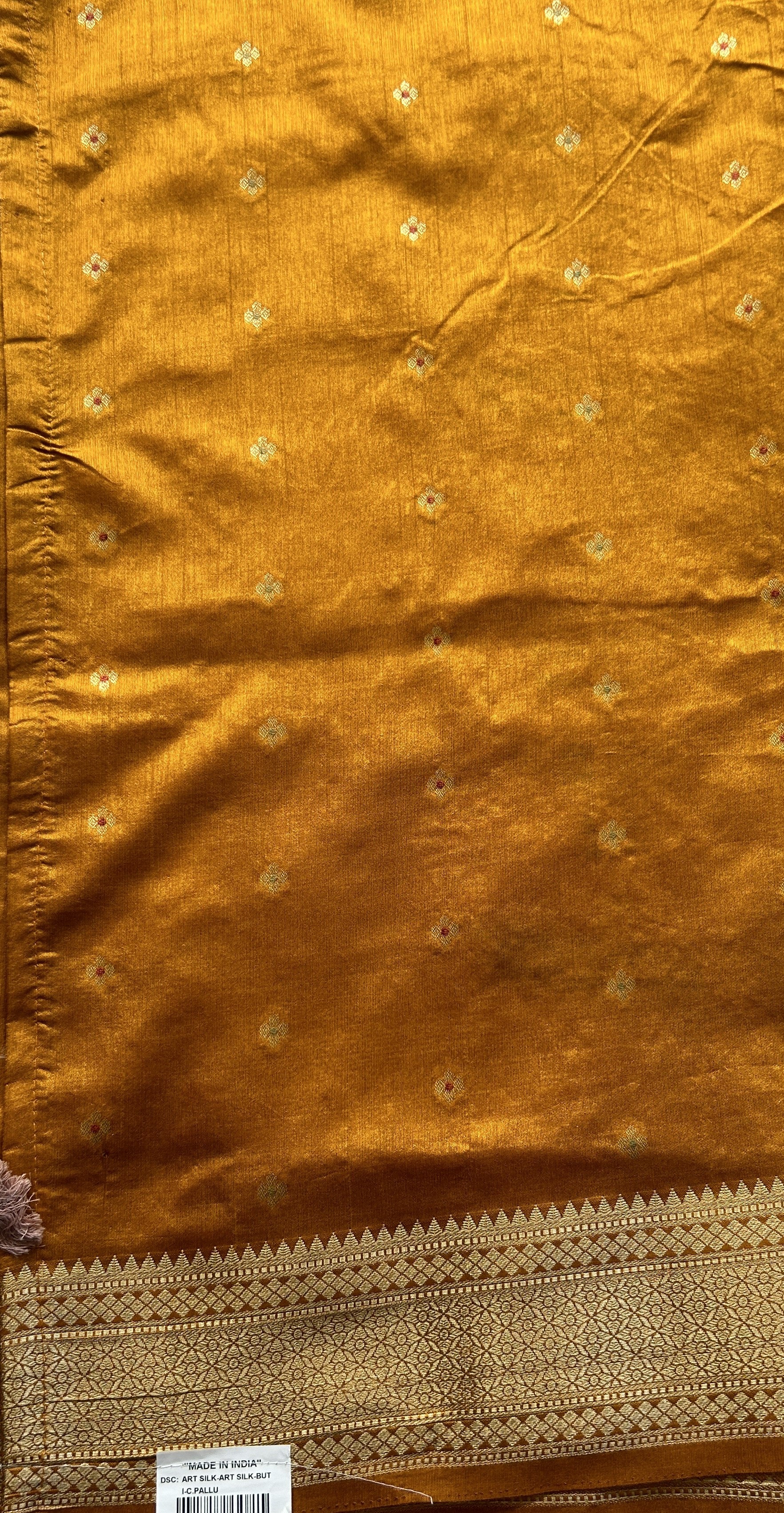 Semi Raw Silk Saree Salmon Colored Elegantly Paired with a Zari Border. - Sampradaya Designer Studio