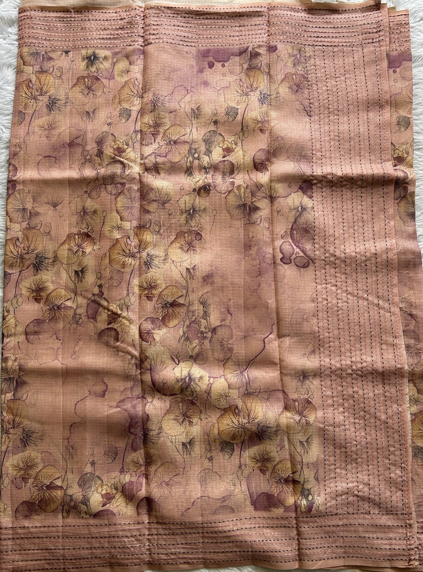 Semi Tussar Saree Light Pink Colored complemented with a Thread Embroidery Border. - Sampradaya Designer Studio