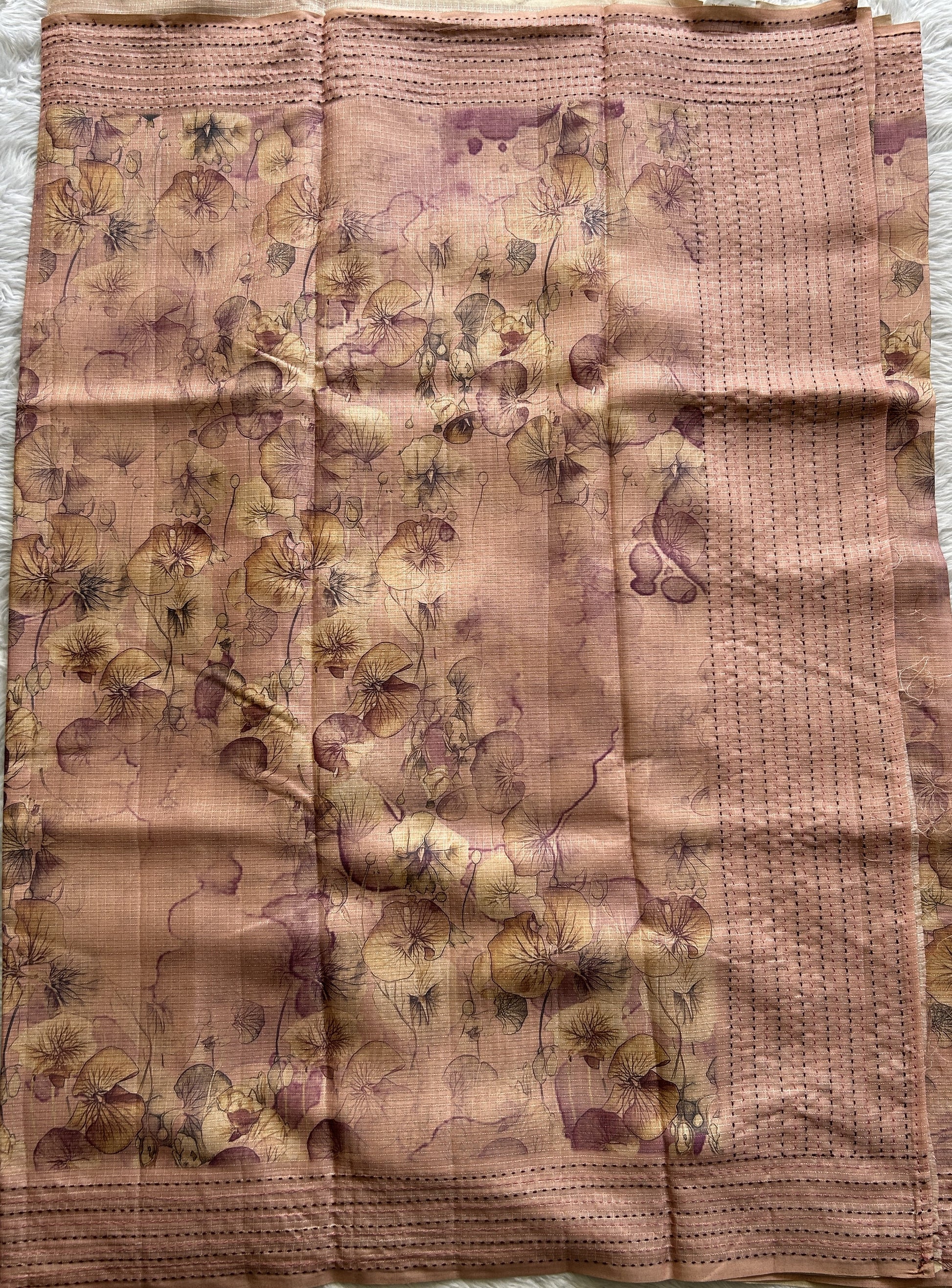 Semi Tussar Saree Light Pink Colored complemented with a Thread Embroidery Border. - Sampradaya Designer Studio