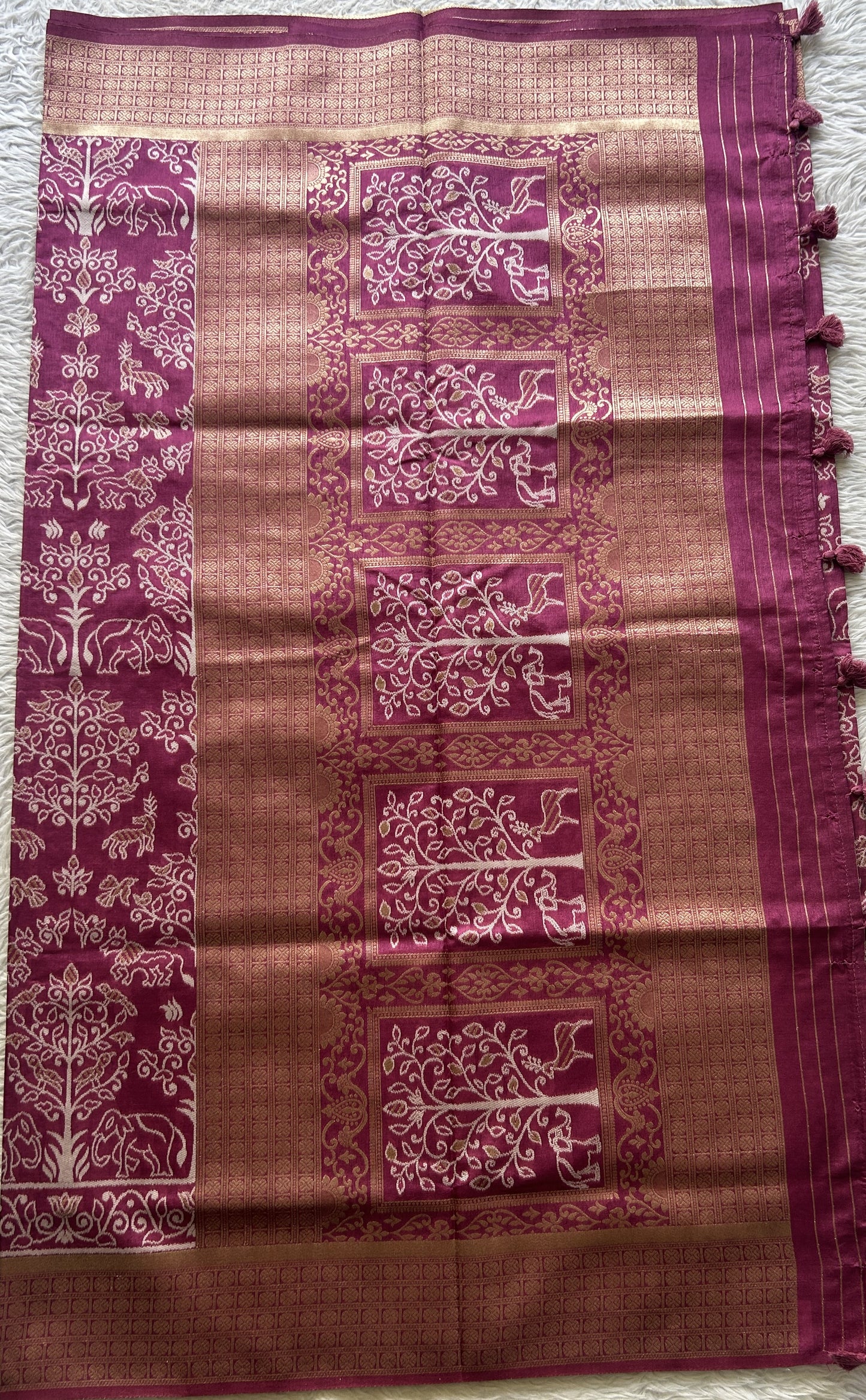 Semi Raw Silk Allover Saree Pink Colored Elegantly Paired with a Zari Border. - Sampradaya Designer Studio