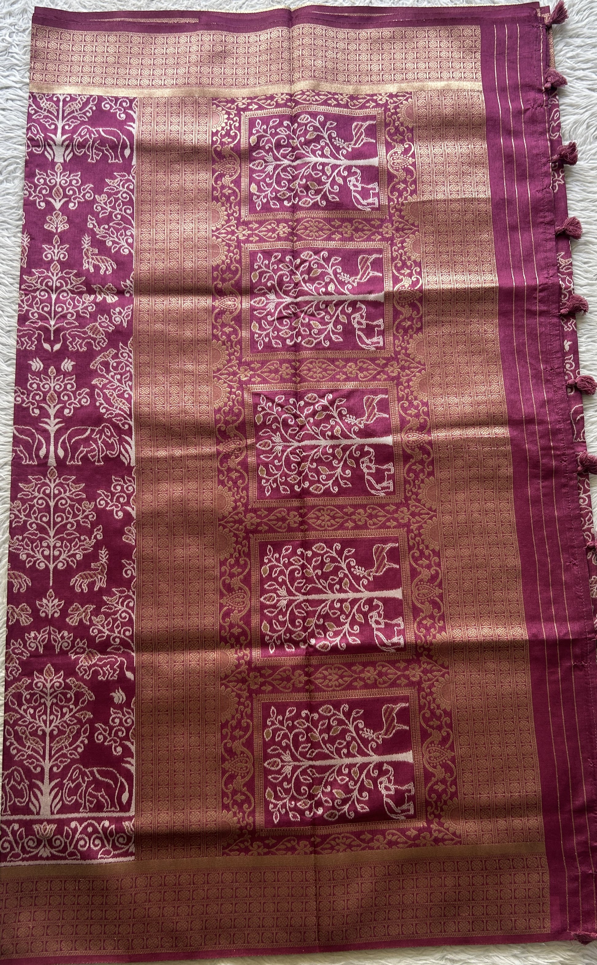 Semi Raw Silk Allover Saree Pink Colored Elegantly Paired with a Zari Border. - Sampradaya Designer Studio