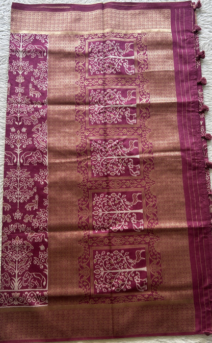 Semi Raw Silk Allover Saree Pink Colored Elegantly Paired with a Zari Border. - Sampradaya Designer Studio