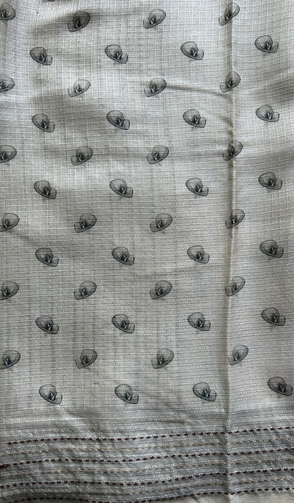 Semi Tussar Saree Light Olive Green Colored complemented with a Thread Embroidery Border. - Sampradaya Designer Studio