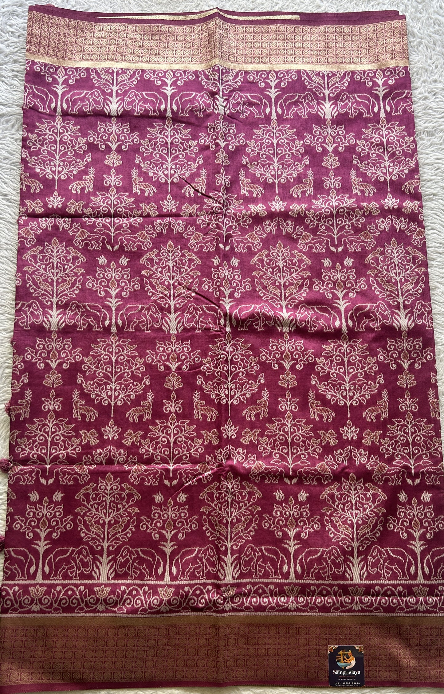 Semi Raw Silk Allover Saree Pink Colored Elegantly Paired with a Zari Border. - Sampradaya Designer Studio
