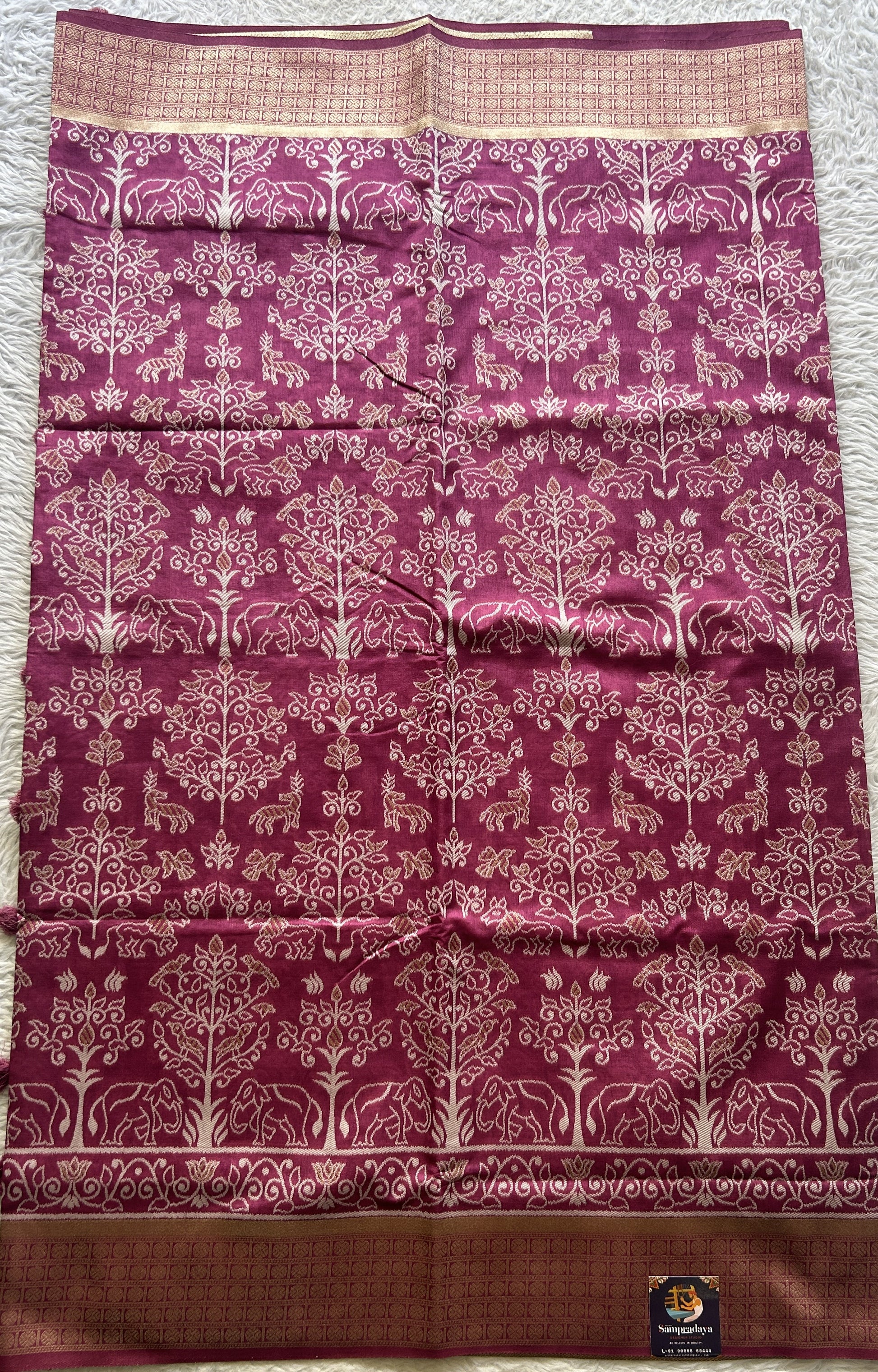 Semi Raw Silk Allover Saree Pink Colored Elegantly Paired with a Zari Border. - Sampradaya Designer Studio