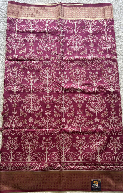 Semi Raw Silk Allover Saree Pink Colored Elegantly Paired with a Zari Border. - Sampradaya Designer Studio