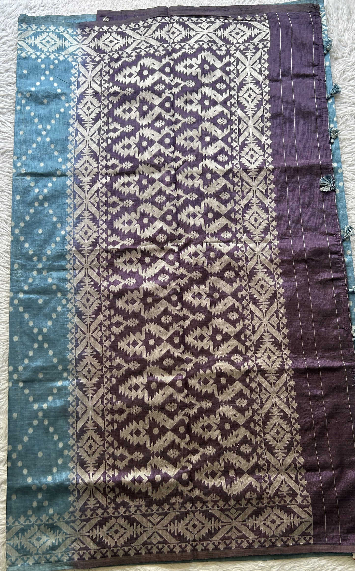 Semi Raw Silk Saree Sky Blue Colored Elegantly Paired with a Zari Border. - Sampradaya Designer Studio