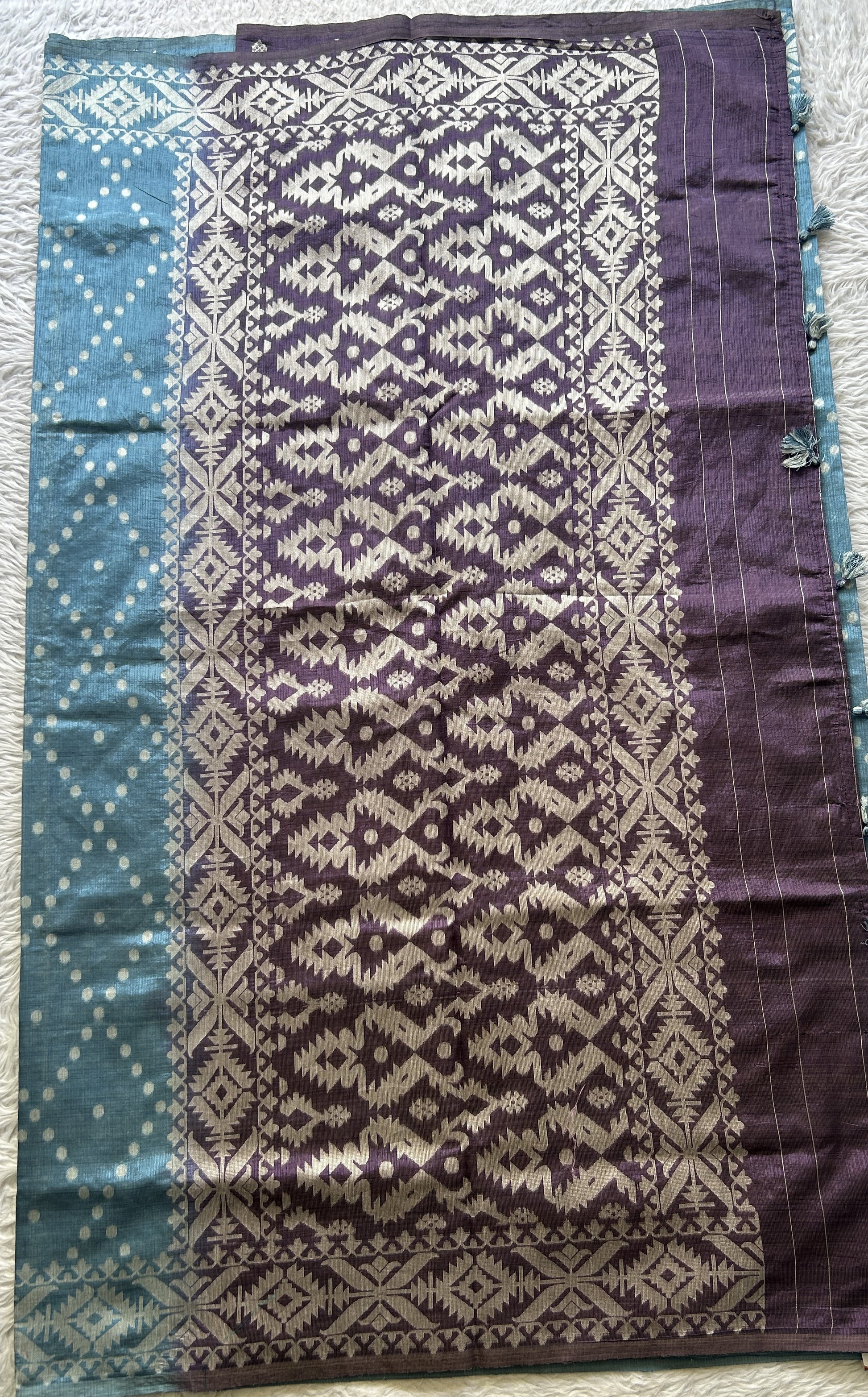 Semi Raw Silk Saree Sky Blue Colored Elegantly Paired with a Zari Border. - Sampradaya Designer Studio