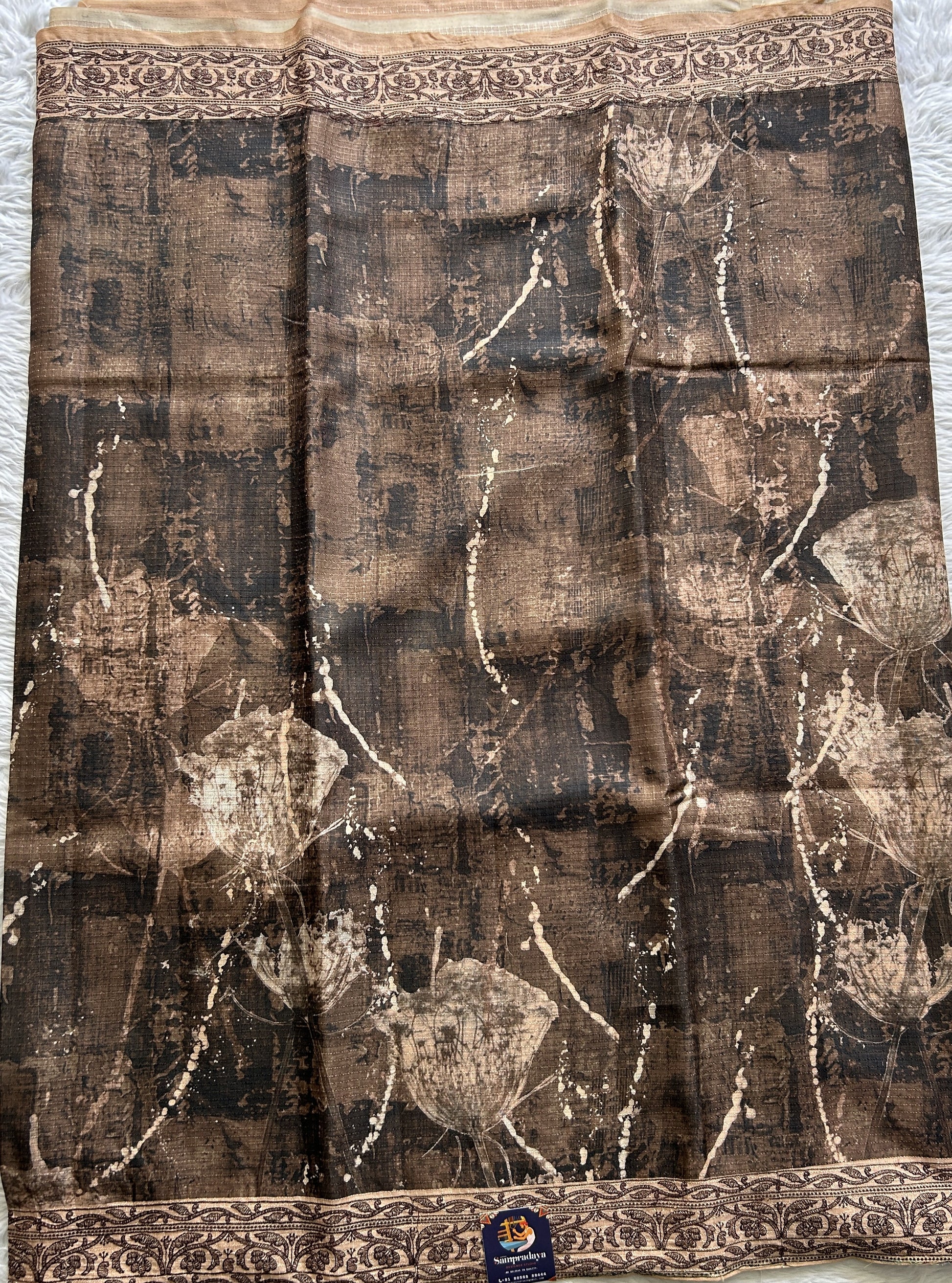 Semi Tussar Saree Brown Colored complemented with a Beige Color Thread Embroidery Border. - Sampradaya Designer Studio