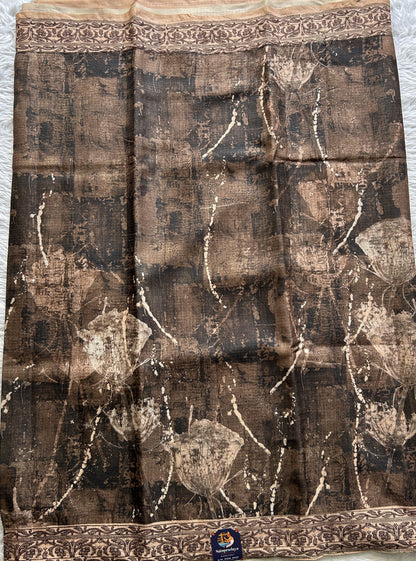 Semi Tussar Saree Brown Colored complemented with a Beige Color Thread Embroidery Border. - Sampradaya Designer Studio