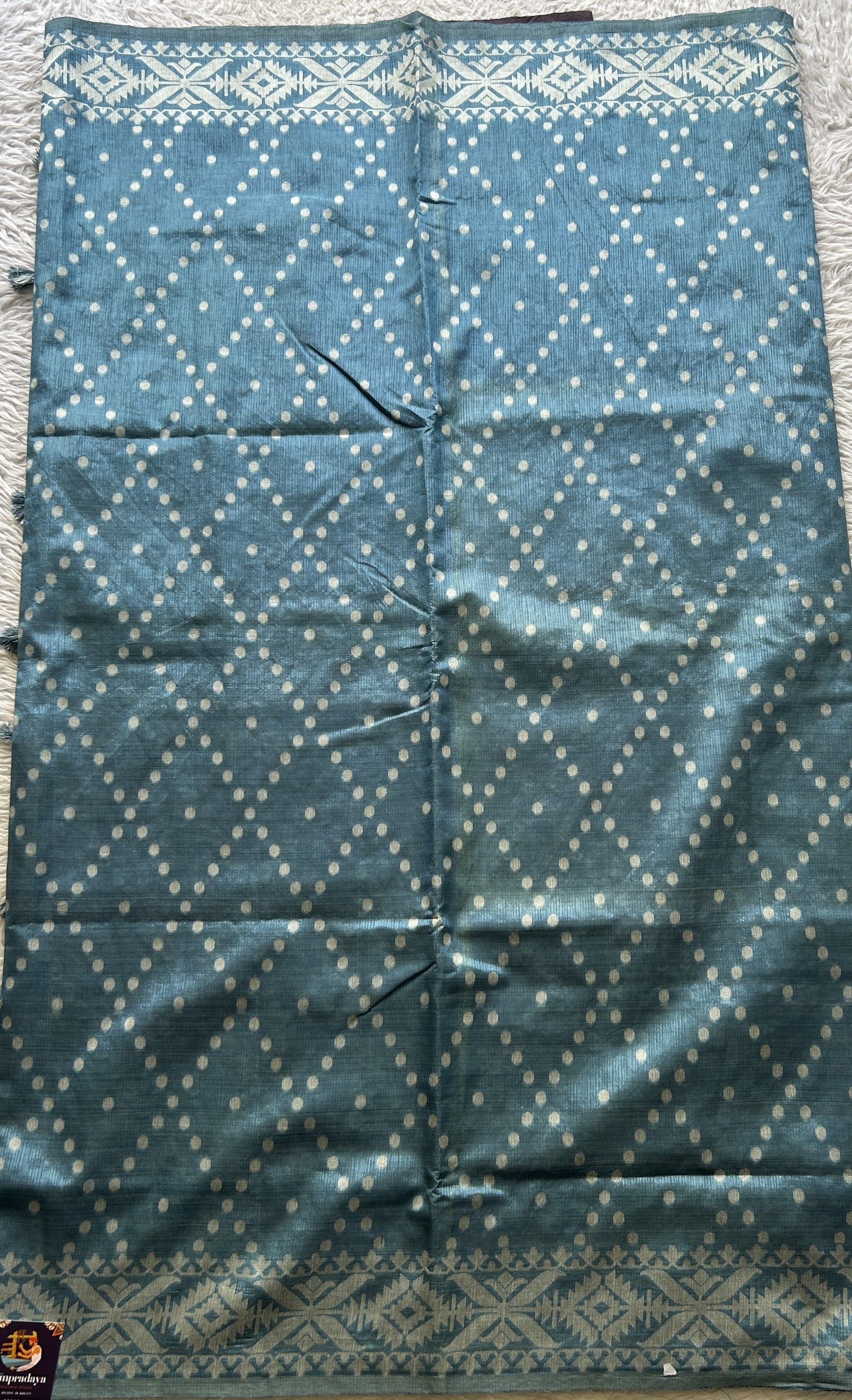 Semi Raw Silk Saree Sky Blue Colored Elegantly Paired with a Zari Border. - Sampradaya Designer Studio