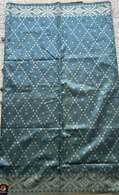 Semi Raw Silk Saree Sky Blue Colored Elegantly Paired with a Zari Border. - Sampradaya Designer Studio