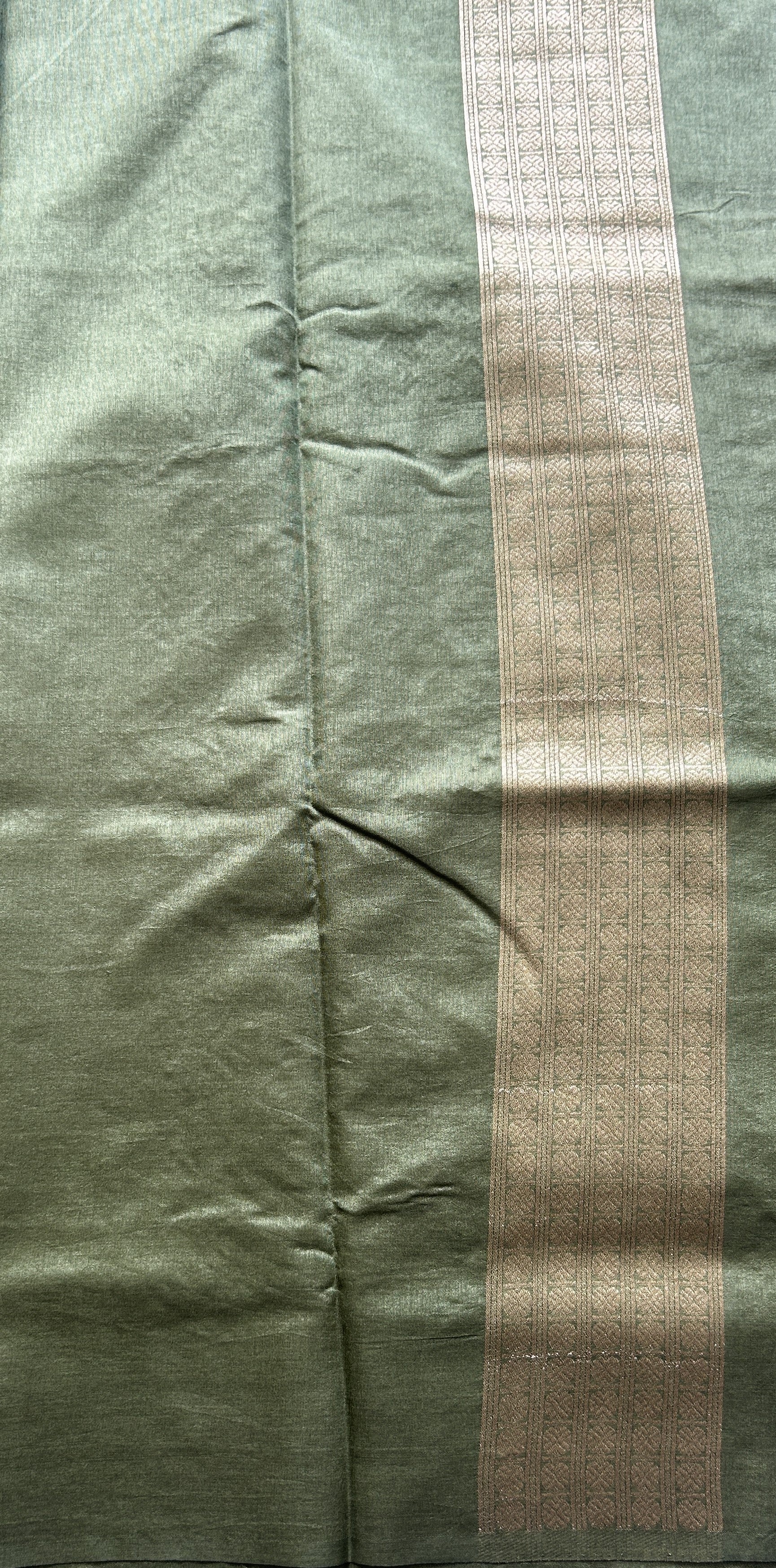 Semi Raw Silk Allover Saree Green Colored Elegantly Paired with a Zari Border. - Sampradaya Designer Studio