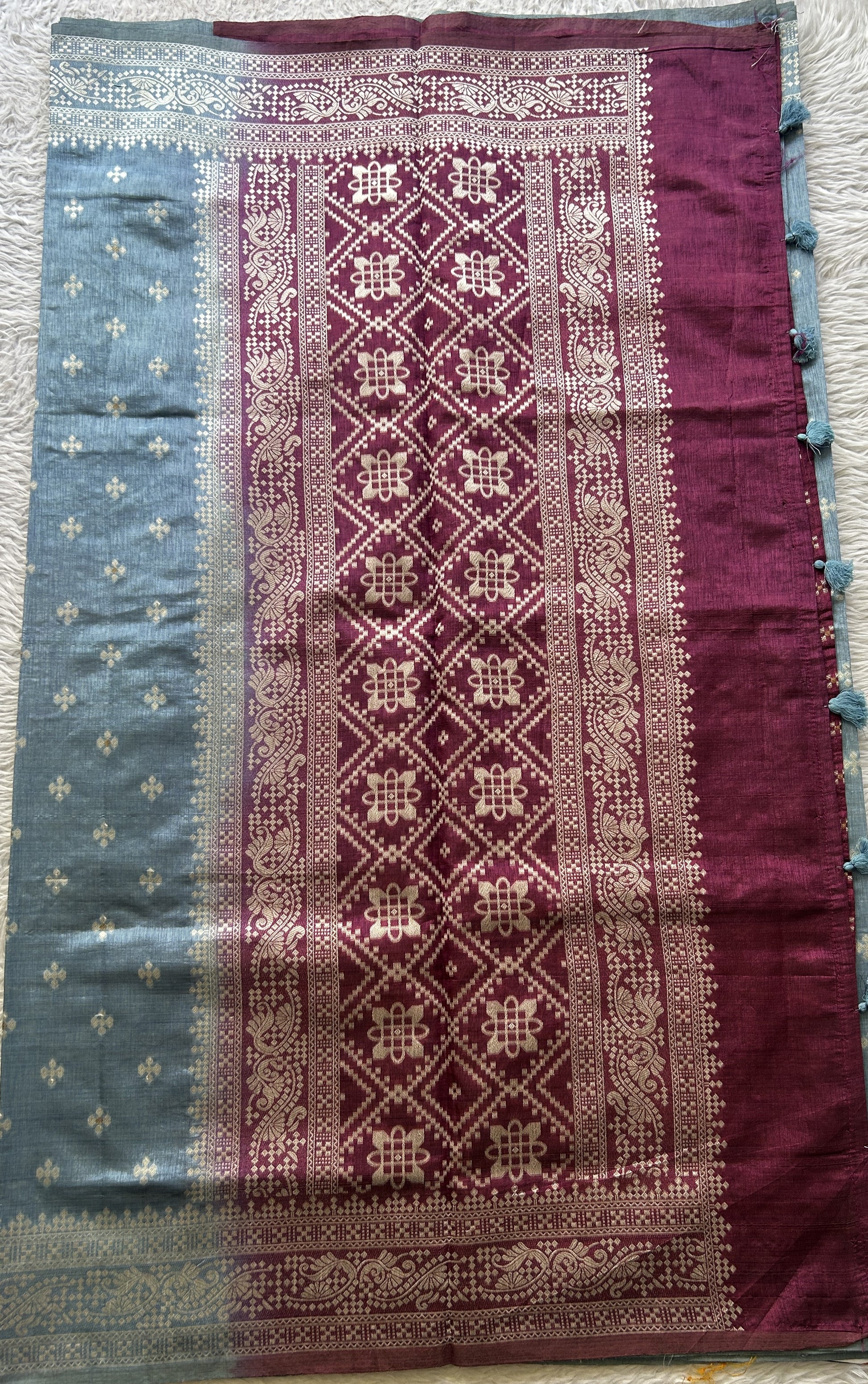 Semi Raw Silk Saree Baby Blue Colored Elegantly Paired with a Zari Border. - Sampradaya Designer Studio