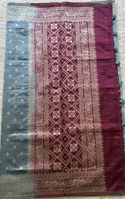 Semi Raw Silk Saree Baby Blue Colored Elegantly Paired with a Zari Border. - Sampradaya Designer Studio