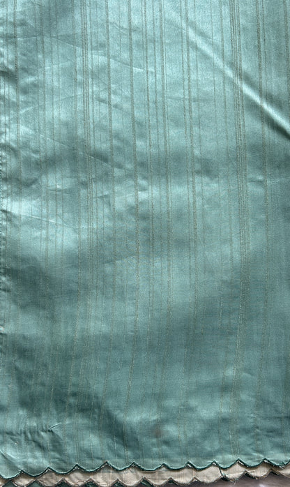 Semi Tussar Saree Sea Blue Colored complemented with a Scallop Border. - Sampradaya Designer Studio